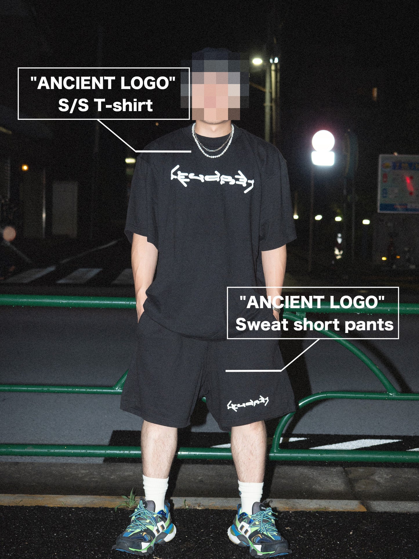 "ANCIENT LOGO" Sweat short pants［BLACK］