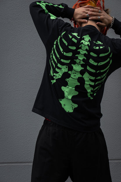 "Crack Bone" L/S TEE［BLACK x GREEN］